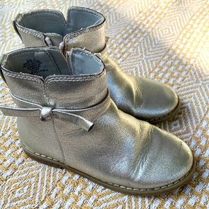 Silver leather girls booties
